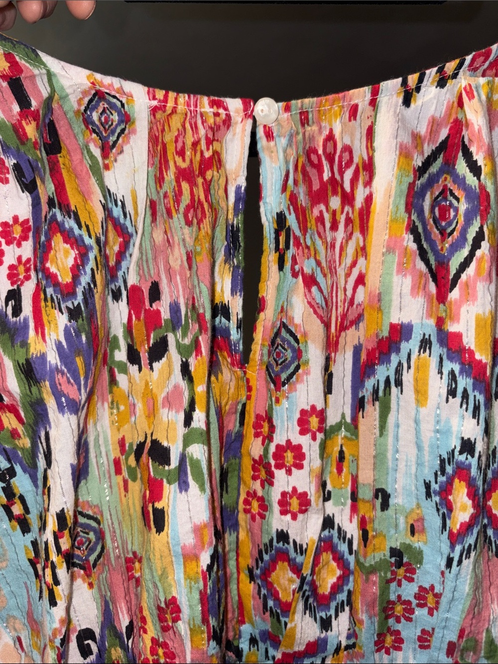En Crême Boho Multicolor Printed Lined Gauzy Long-Sleeve Crop Top - Picture 3 of 7